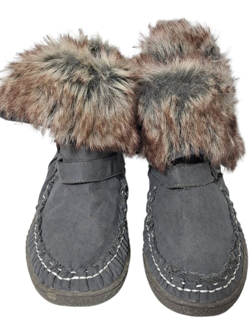 Rocket Dog Women's Grey Textile Faux Fur Ankle Booties Raw Edge  Sz 7.5